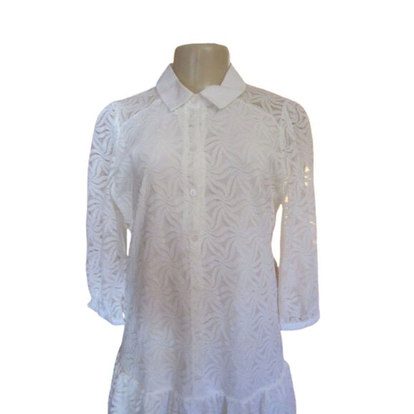 New, White Esqualo Lace Shirt Dress With 3/4 Sleeves & Collar Size 8 - Picture 7 of 10